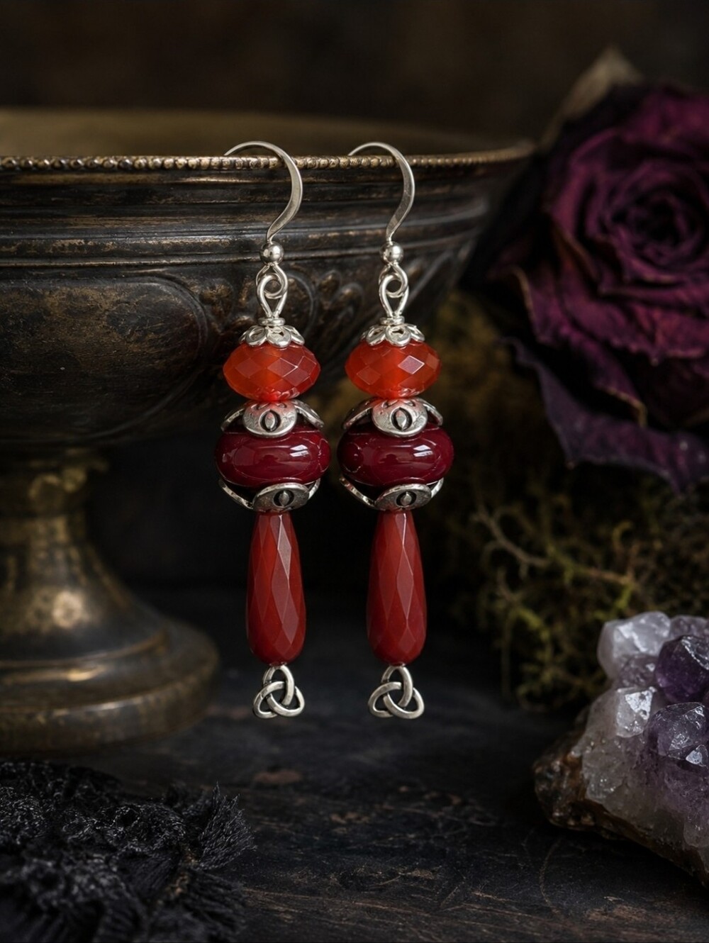Handmade Carnelian Celtic Knot Dangle Earrings